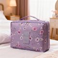 Travel Makeup Bag - Large Cosmetic Organizer Case for Women and Girls - Light Purple AOP Design. 