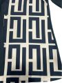 Plus Size 1XL-5XL Women's Elegant Button-Up Shirt with Geometric Print and Black Accents Ladis Long Sleeves Office Wear Shirt.