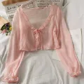 Women Thin Casual Lace Bow Summer Sun Protection Clothes Female Cardigan Shirt Clothing Tops Blouse For Woman. 