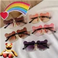Boys and girls fashion glasses Children's sunglasses Cute baby anti-ultraviolet bear ears cartoon shape rimless frame glasses. 