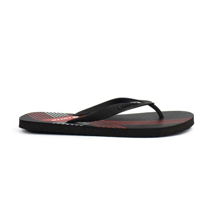 Lotto Men Slipper, Flipflop | Black with Red & White Stripes