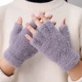 Women Lovely Winter Fingerless Thicken Warm Gloves-Girls Fashion Screen Fingerless Trendy woolen Gloves. 