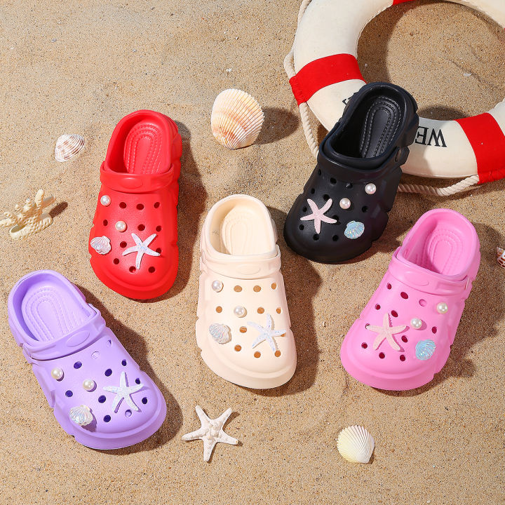 Starfish Seashell Clogs for Girls, Cute Shoes Accessories, Girls DIY Sandals Beach Decoration Outdoor Slippers 3057
