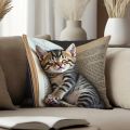 Creative Sleep Cat Fashion Design Printed Pillowcase Single Sided Comfortable Indoor Sofa Home Cushion Pillow Set Accessories.