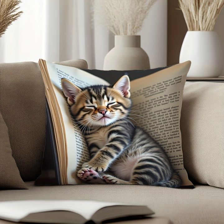 Creative Sleep Cat Fashion Design Printed Pillowcase Single Sided Comfortable Indoor Sofa Home Cushion Pillow Set Accessories