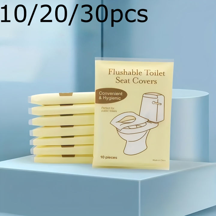 10/20/30pcs Flushable Toilet Seat Covers - Individually Wrapped Portable Toilet Seat Protectors, Large Fit for Travel, Hotels