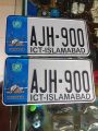 car number plates licence ICT Islamabad old new style customized by sticker embossed  not punch. 