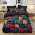 3pcs Color Block Splicing Printed Coreless Down Duvet Cover Set, Multi Size Bedroom Bedding Decoration, Machine Washable.