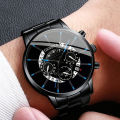 Fashion Mens Stainless Steel Watches Luxury Quartz Wristwatch Calendar Men Business Casual Leather Bracelet Watch. 