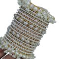 Combo Of Pearl Bangle with Fancy Metal Bangle for Women and Girls, White Pearls Kadha Bangles Set for Girls. 