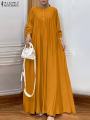 Women Autumn Muslim Long Dress Abaya Long Sleeve Hijab Vestidos Islamic Robe Femme ZANZEA Vintage Ramadan Maxi Sundress Kaftan.