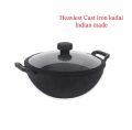 Natural Cast Iron Extra Heavy Kadai With Lid  22 cm Induction Base. 