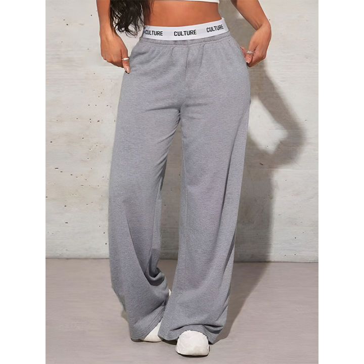 Women's Fashion Pants High Waist Webbing Loose Women's Wide Leg Pants Solid Colour Casual Female Pants Autumn Daily Wear