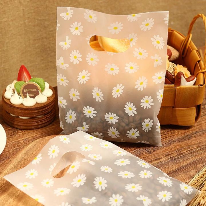 50/100Pcs Daisy Flower Gift Bags With Plastic Handle, Packaging Bags, Perfect for Mother's Day Wedding Birthday Party Holiday