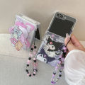 Stand Holder Cute Cartoon Sanrio Kuromi My Melody Phone Case For Samsung Galaxy Z Flip 7 6 5 4 3 Cases TPU Cover With Lanyard. 