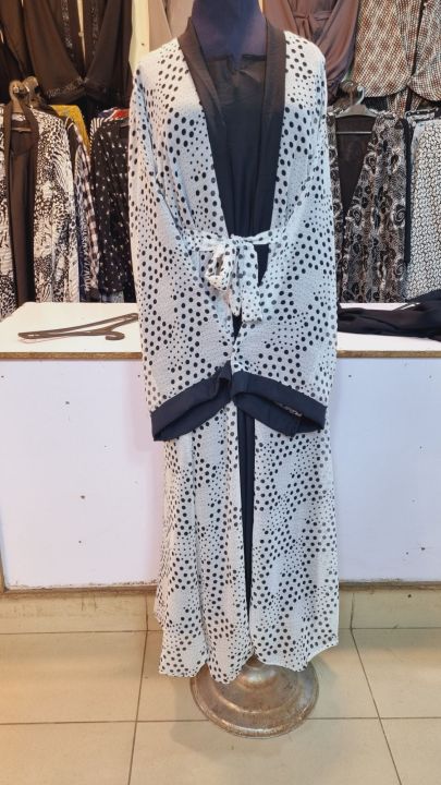 black dot abaya for girls white comfertable fabric