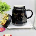 King Queen ceramic Mug with Crown Lid Coffee Cup Gift For Anniversary and Birthdays. 