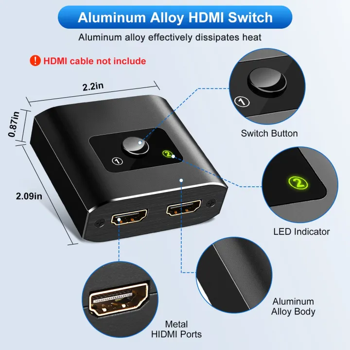 Hdmi 4k سوئچ-ٹیکول ایلومینیم کی دو طرفہ hdmi اسپلٹر 1 میں 2 آؤٹ | Daraz.pk