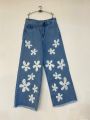 Flower printed Wide Leg Jeans for women. 