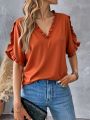 Women's Summer Tops 2025 Dressy Casual Petal Short Sleeve V Neck T Shirts Trendy Tunic Blouses Cute Tees Clothes. 