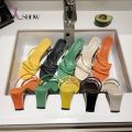 Yellow Green Summer Women Square Toe Sandals Ladies Snake Print Strappy Mules 6CM High Heels Slippers Female Fashion Woman Shoes. 