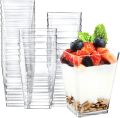 Exquisite Mini Dessert Cups with Spoons Square Dessert Cups with Tasting Spoons Mini Parfait Cups Appetizer Plastic Dessert Cup.