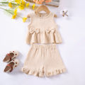 Toddler Girls Muslin Cotton Suits Solid Color Bow Vest+Shorts 2pcs Clothes Sets Sleeveless Cute Casual Baby Girls Outfits.