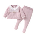 2pcs Autumn Winter Doll Collar Long Sleeve Sweaters + Solid Color Long Pants Baby Girls Clothing Sets Baby 0-9M Tops & Bottoms. 