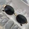Unisex Metal Summer Sunglasses for Men and Women - Retro Oval Fashion Style with Gold Frame.