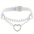 Personalized Fashion Punk Hip-Hop Gothic Peach Heart Shaped Chain Collar Necklace Trend Leather Love Heart Collar.