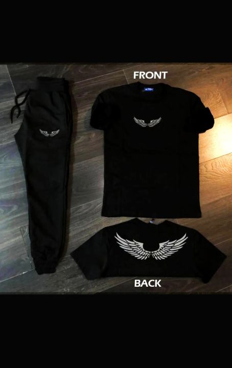 Black Reflector Printed Wings Tracksuit For Men And Boy Cotton And Terri Fabric , Handwashable And Stretchable Fabric