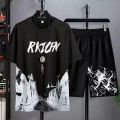 Men's Sets 2025 Summer Fashion T Shirts Casual Polyester Gradient Shorts Set Men's Sporty Two-piece Outfit Basketball Tracksuits. 