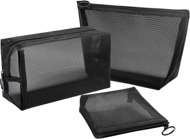 Aosbos 3-Pack Mesh Cosmetic Bag Set - Travel/On-The-Go Makeup Storage, Zipper Closure Small Pouch