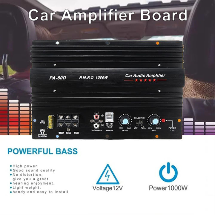 PA-80D Universal Car Amplifier Board 12V 1000W Mono Car Audio Power Amplifier Powerful Bass Subwoofers Amplifier For Car Modi