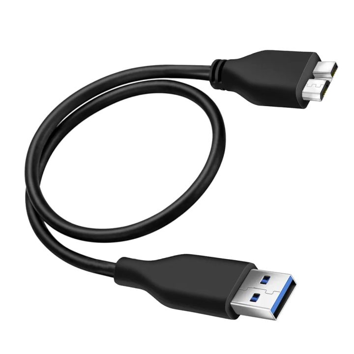 USB 3.0 A Male to Micro B Male cable, commonly used for connecting portable external hard drives and other USB 3.0 peripherals.