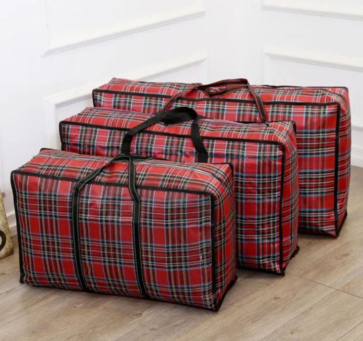 Heavy Duty Extra Large Storage Bags Plaid Moving Bags Totes with Zipper for Clothing Blanket Storage Bags College Supplies Boxes