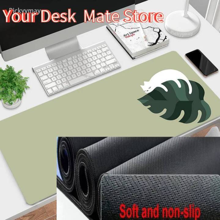Large Mouse Mat Green Leaves Cat Mousepad Big Cute Mousepads 800x300 Office  Keyboard Mats Desk Pad Overlock Mouse Pads