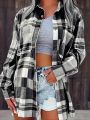 Women Plus Size Fashion Plaid Printed Shirt Casual Loose Long Sleeved Shirt  Lapel Design Shirt Tops. 