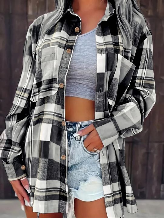Women%20Plus%20Size%20Fashion%20Plaid%20Printed%20Shirt%20Casual%20Loose%20Long%20Sleeved%20Shirt%20%20Lapel%20Design%20Shirt%20Tops%20-%20Image%205
