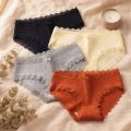 Pure Cotton Panty Lace Women Mid Waist Stripe Cotton Panties Antibacterial Intimate  Panty. 