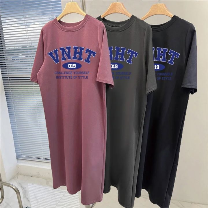 Summer%20Stylish%20Letter%20Style%20Print%20Loose%20Comfortable%20Round%20Neck%20Short%20Sleeve%20Women's%20Large%20Size%20Dress%20-%20Image%202