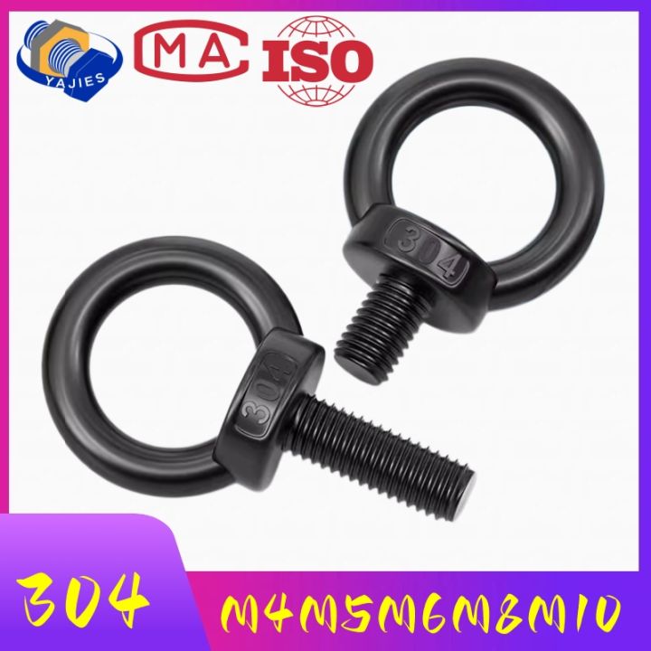 Black 304 Stainless Steel Lifting Eye Bolts Heavy Duty Marine Grade Ring Screws Metric Thread Eye Bolt for Rigging & Hanging