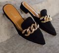 Pamp Design Gorgeous Girls Shoes - Exclusive Design Ladies Semi Heel Sandals - Womens First Choice Chain Design Half Lofar Style Slim Heel Shoes. Girls Korean Fashionable Half Cover Sandal.