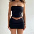 Hawthaw Women 2024 Summer Tube Tops Mini Skirts Party Club Two Piece Matching Sets Vacation Outfits Wholesale Items For Business.