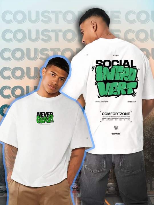 White Oversized Drop Shoulder T-Shirt – Bold Green Back Print | Trendy ...