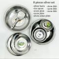 Stainless Steel Dish Set / Lunch Dinner Food Serveware 8 Pcs Combo Set For Home & Outdoor. 