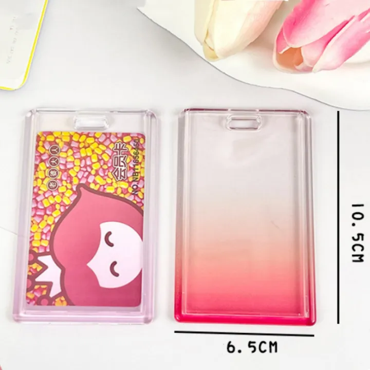 1pc%20Gradient%20Pink%20Transparent%20Sliding%20Cover%20Card%20Holder%20With%20Keychain%EF%BC%8C%20Work%20Student%20ID%20Card%20Bus%20Transport%20Card%20Protector%20Holder%20-%20Image%205