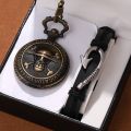 Retro Punk Pirate Captain Double Knife Quartz Pocket Watch with Necklace Chain Pendant Bracelet Gift for Male Men Vintage Clock. 