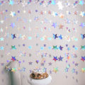 Iridescent Paper Star Garland Banner Laser Silver Flag Hanging Decor Birthday Party Pendant Baby Shower Wedding Streamer Decor.