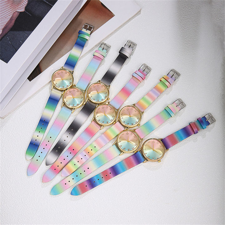 Fashion%20Women's%20Gold%20Gradient%20Rainbow%20Watch%20Pink%20Blue%20Dial%20Leather%20Strap%20Quartz%20Wristwatch%20-%20Image%206